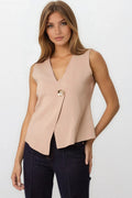 Mocha Asymmetric Fine Knit Waistcoat
