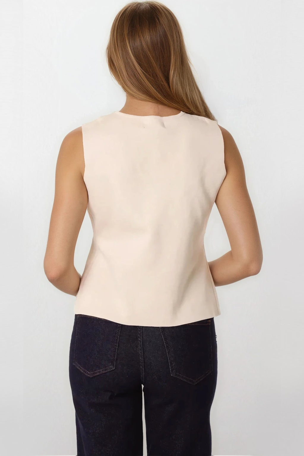 Stone Asymmetric Fine Knit Waistcoat