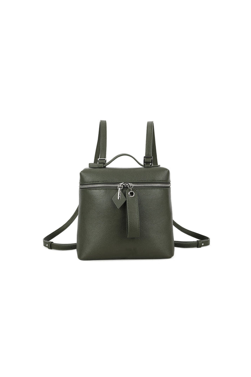 Olive Green Faux Leather Backpack