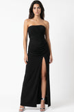 Black Strapless Bandeau Maxi Dress with Draping