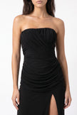 Black Strapless Bandeau Maxi Dress with Draping