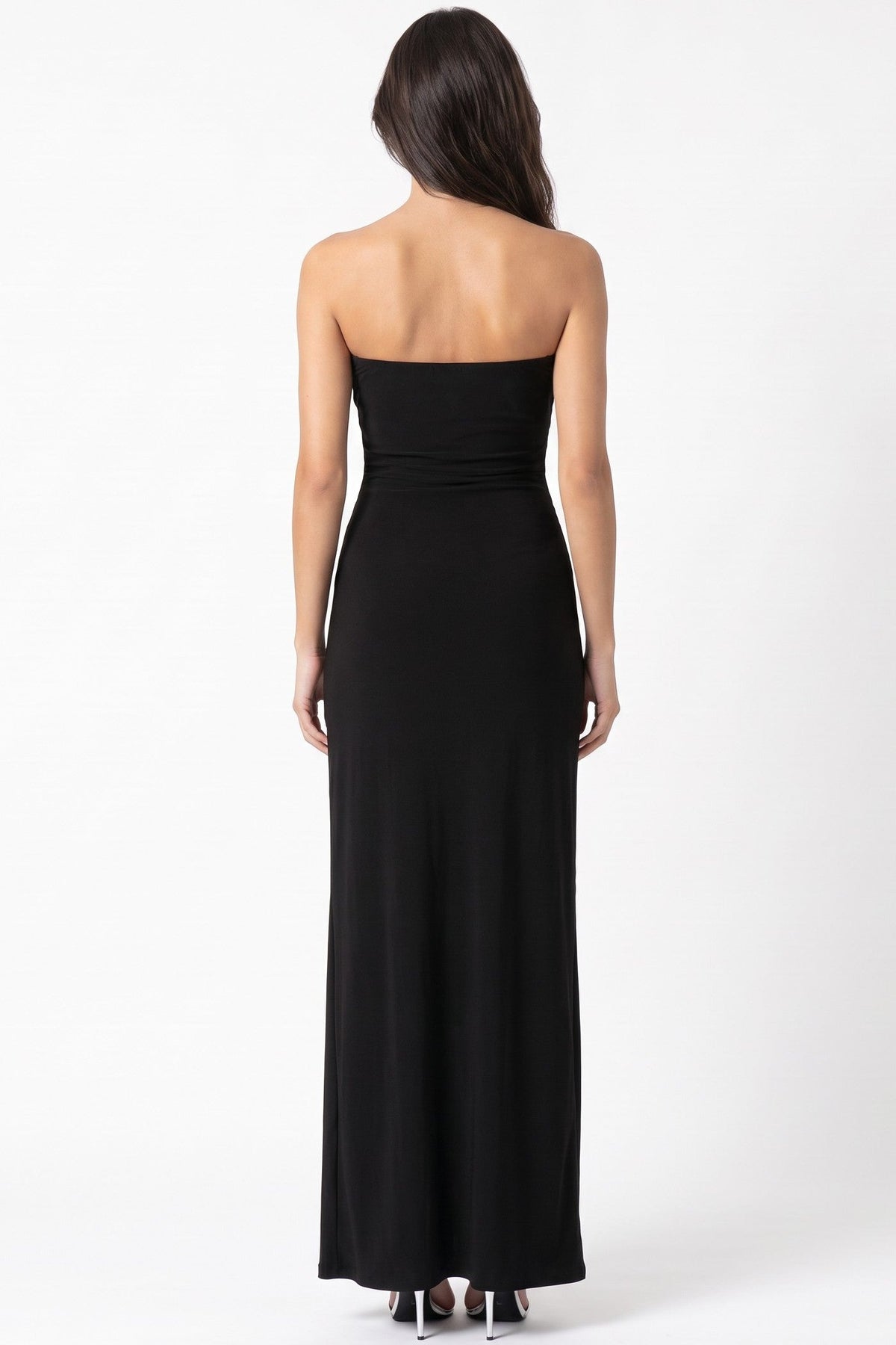 Black Strapless Bandeau Maxi Dress with Draping