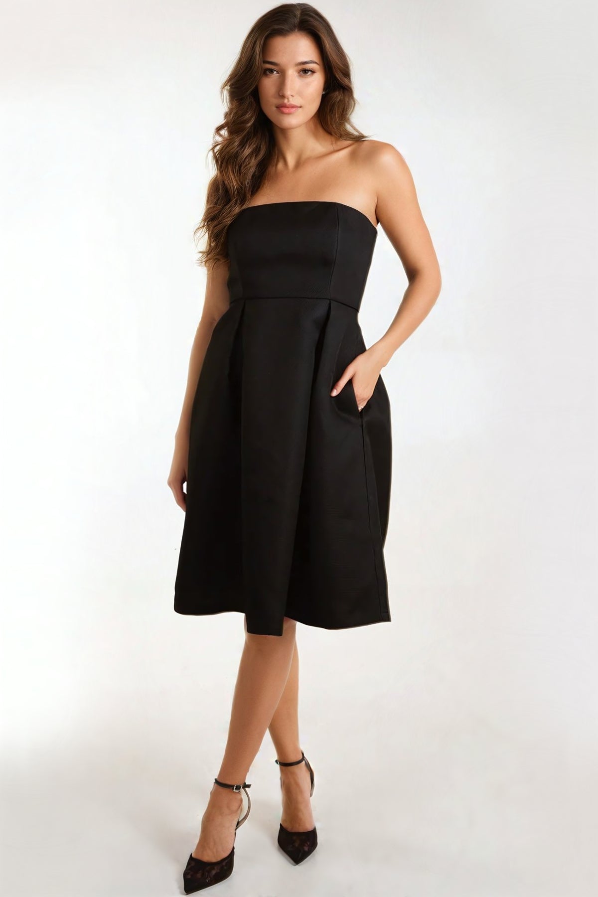 Abito midi a fascia nero con tasche