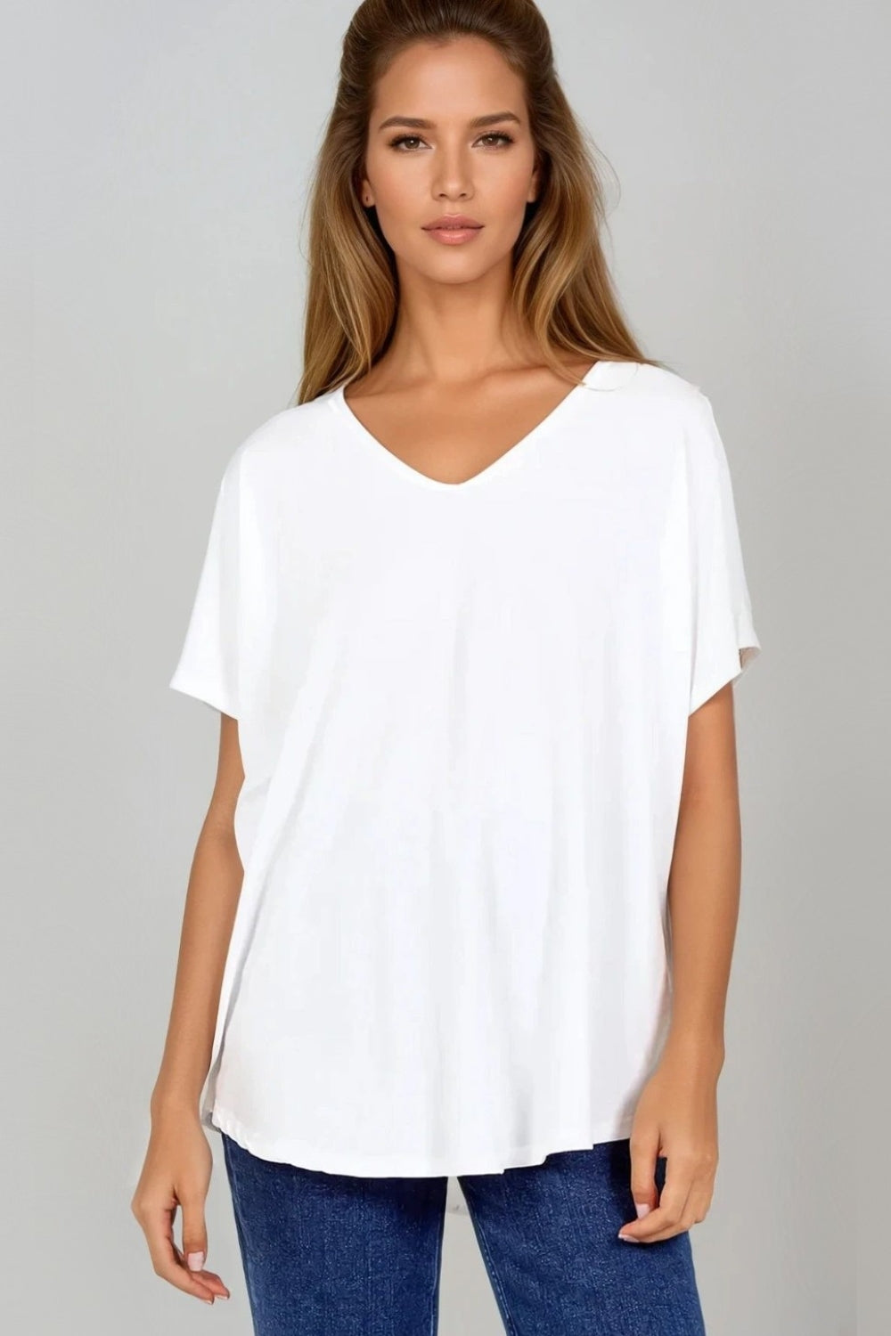 Ivory Oversized V Neck T Shirt