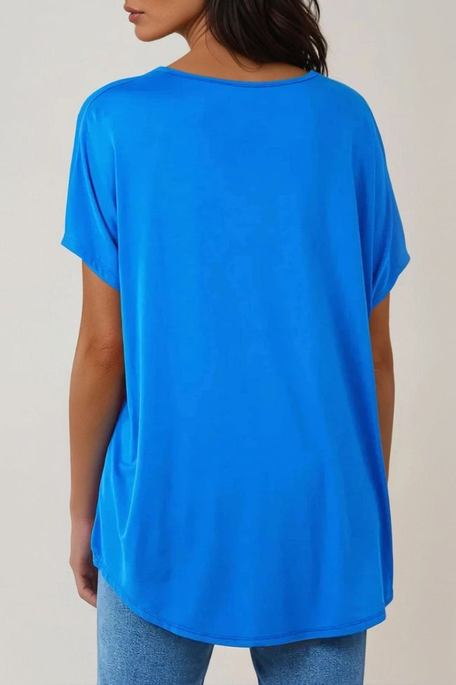 T-shirt oversize à col en V bleu roi
