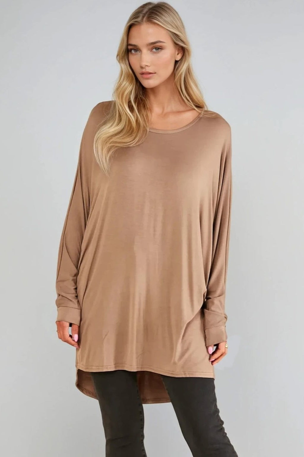 Mocha Oversized Batwing High Low Top