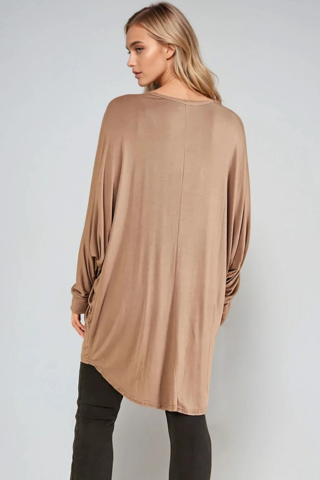Mocha Oversized Batwing High Low Top