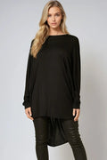 Black Oversized Batwing High Low Top