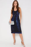 Abito midi smanicato con paillettes blu