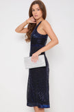 Abito midi smanicato con paillettes blu