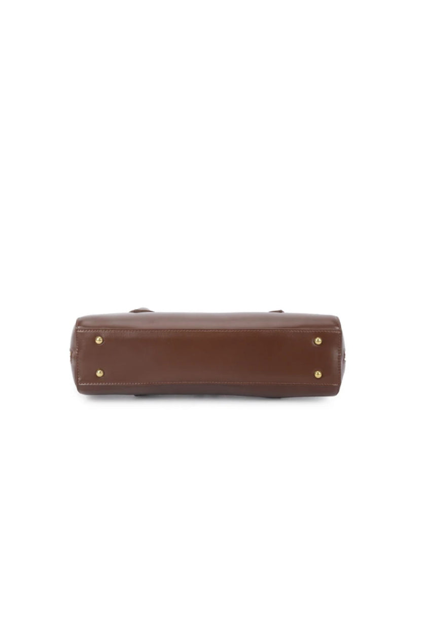 Brown Faux Leather Top Handle Shoulder Bag