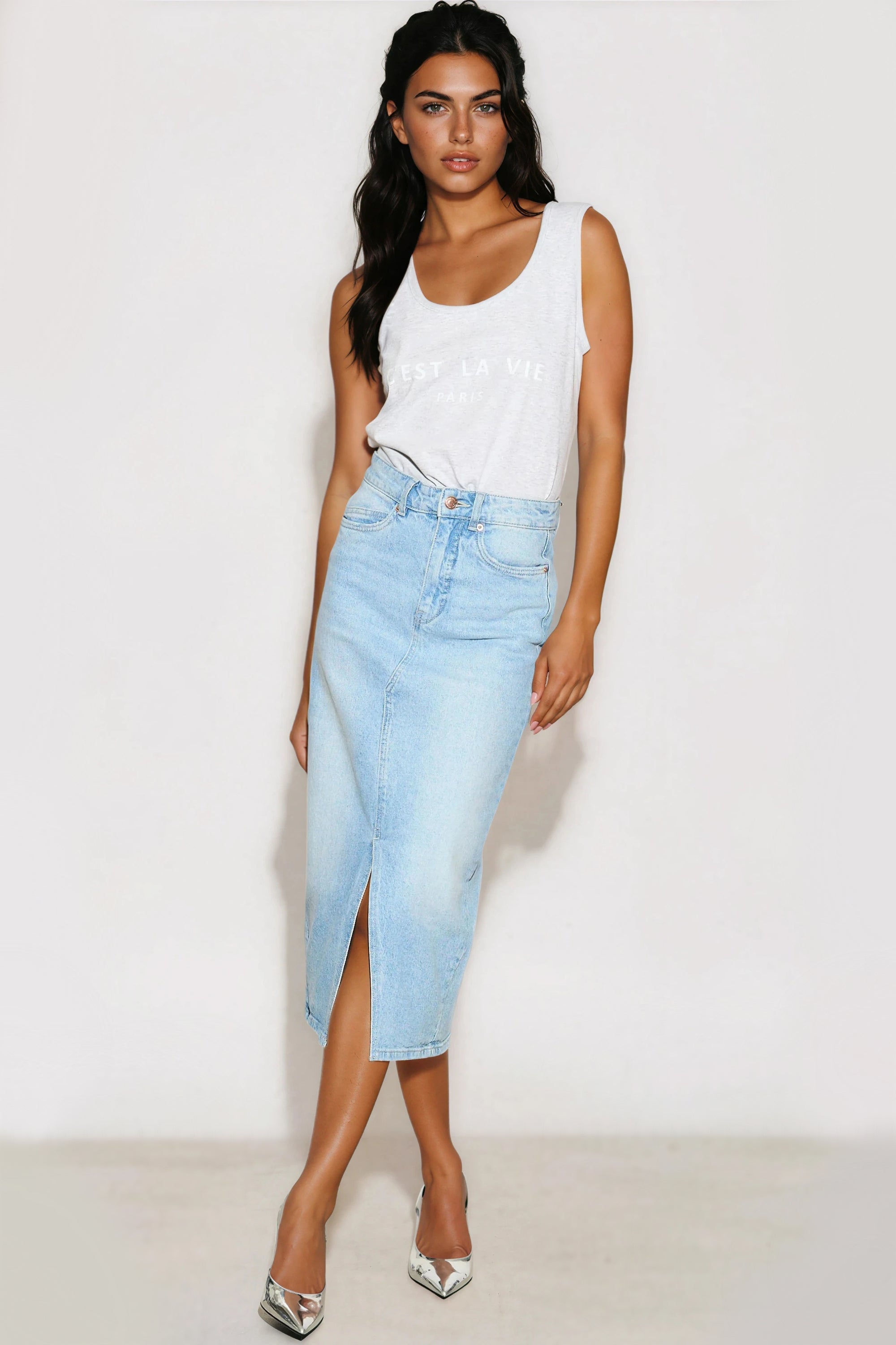 Silver Grey C'est La Vie Cotton Vest Top