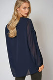 Navy Long Sleeve Pleated Blouse