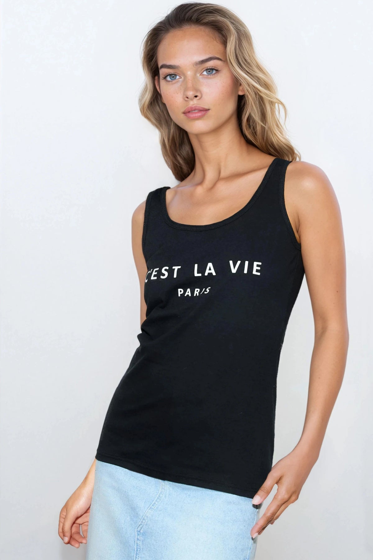 Black C'est La Vie Cotton Vest Top