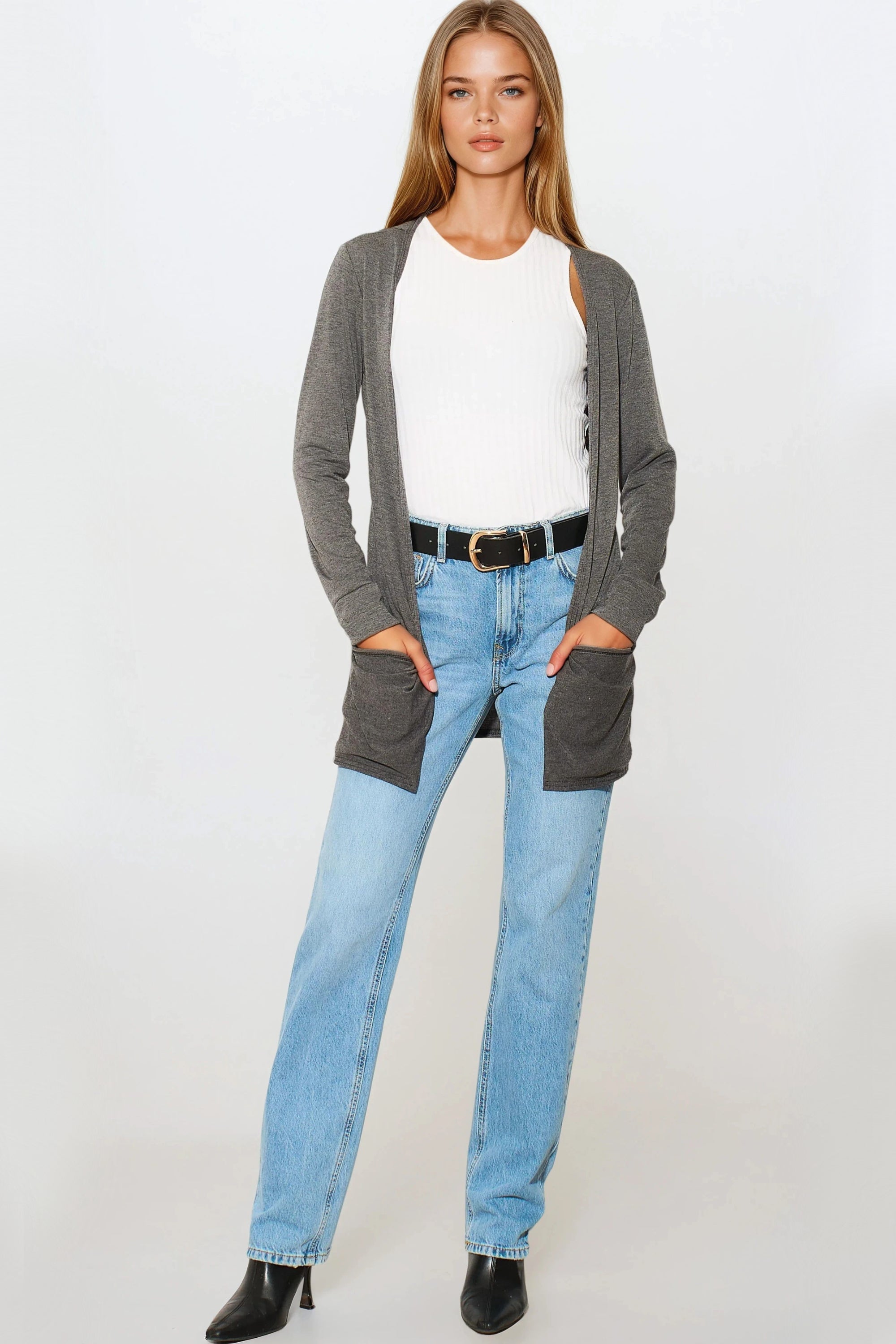 Charcoal Boyfriend Cardigan with Pockets