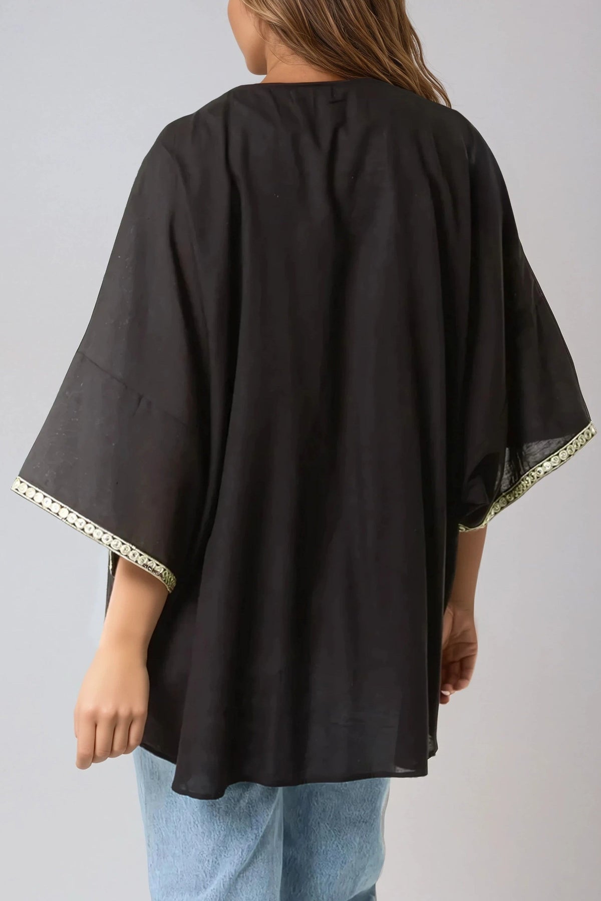 Black Embellished Edge Kimono