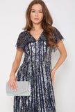 Abito lungo blu navy con paillettes argento