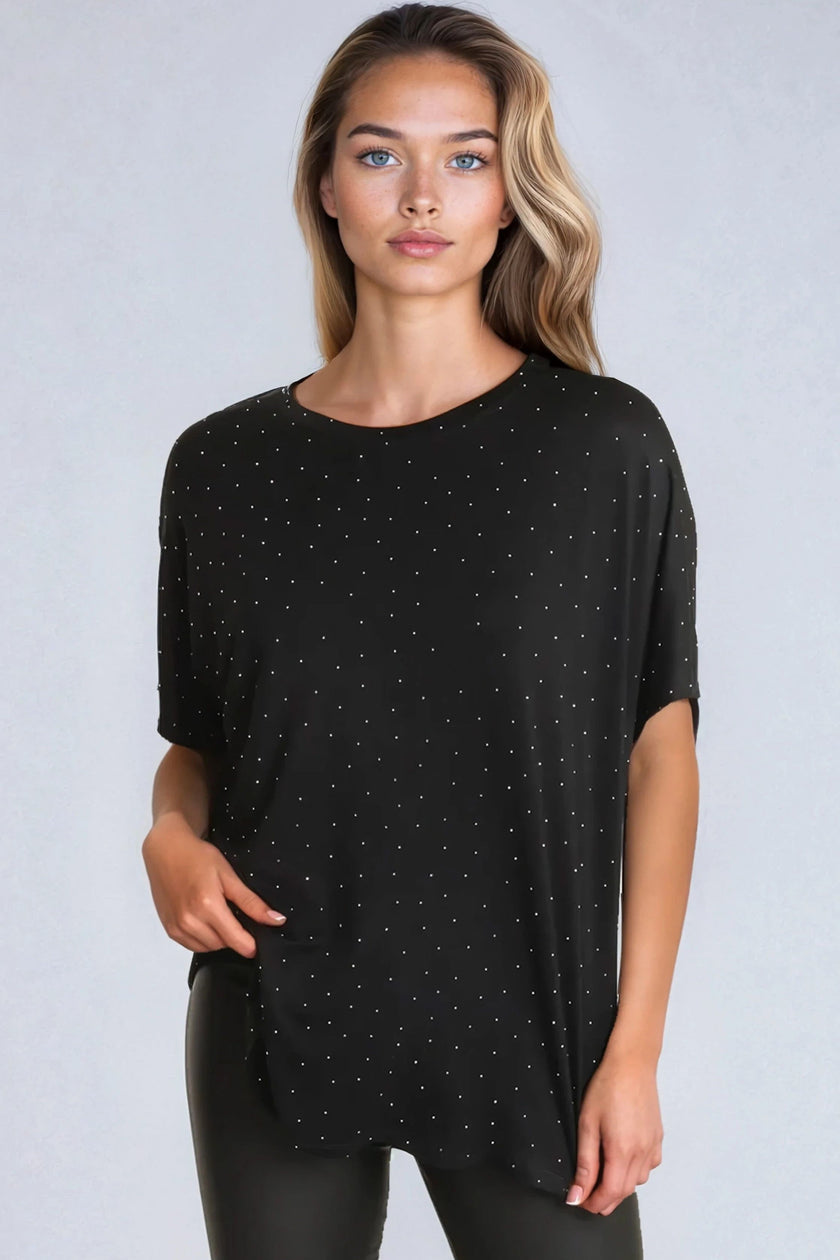 Black Embellished Round Neck T-Shirt