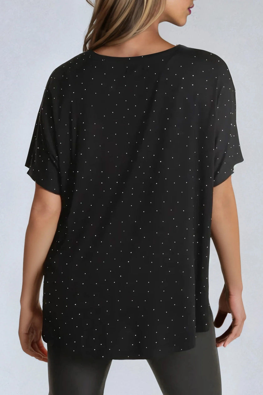 Black Embellished Round Neck T-Shirt