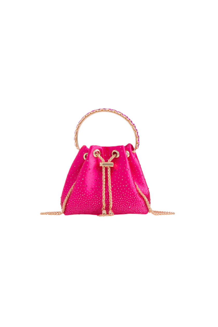 Sac de soirée fuchsia à poignée ornée