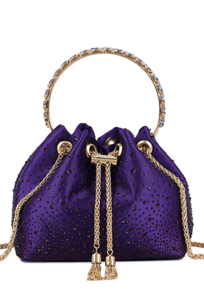 Purple Embellished Top Handle Evening Bag