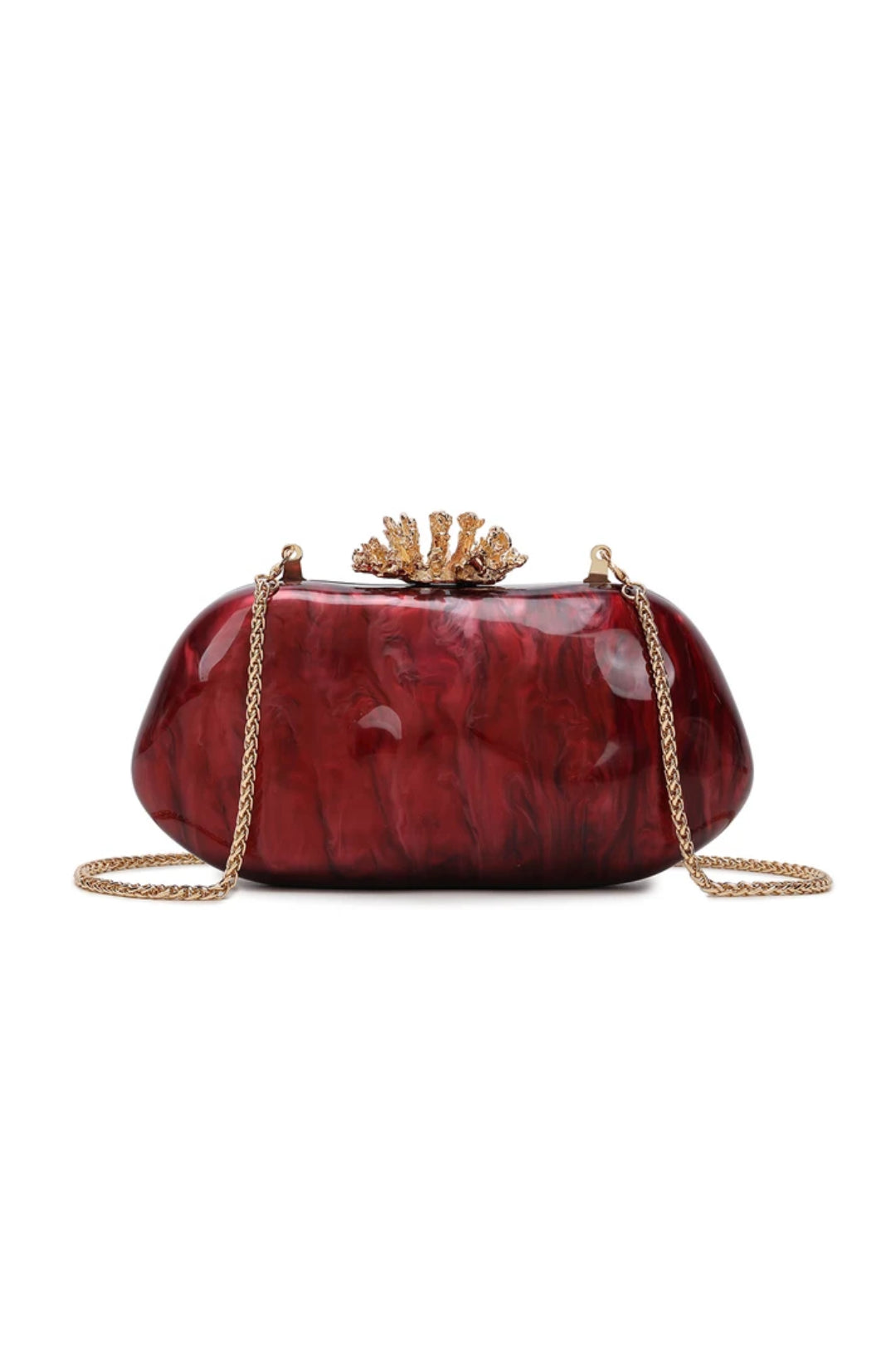Burgundy Evening Clutch Bag with Gold Clasp