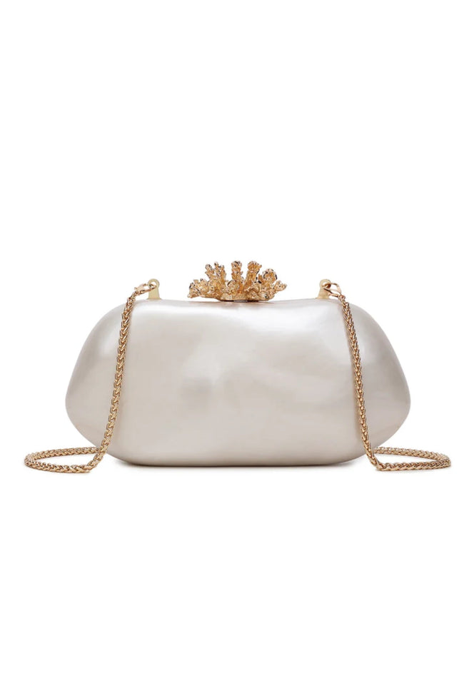 Ivory Evening Clutch Bag with Gold Clasp