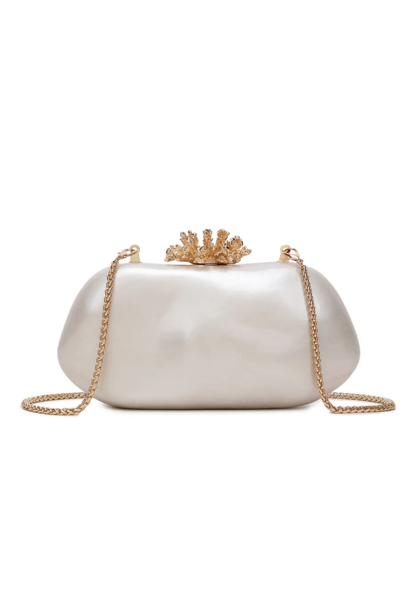Ivory Evening Clutch Bag with Gold Clasp