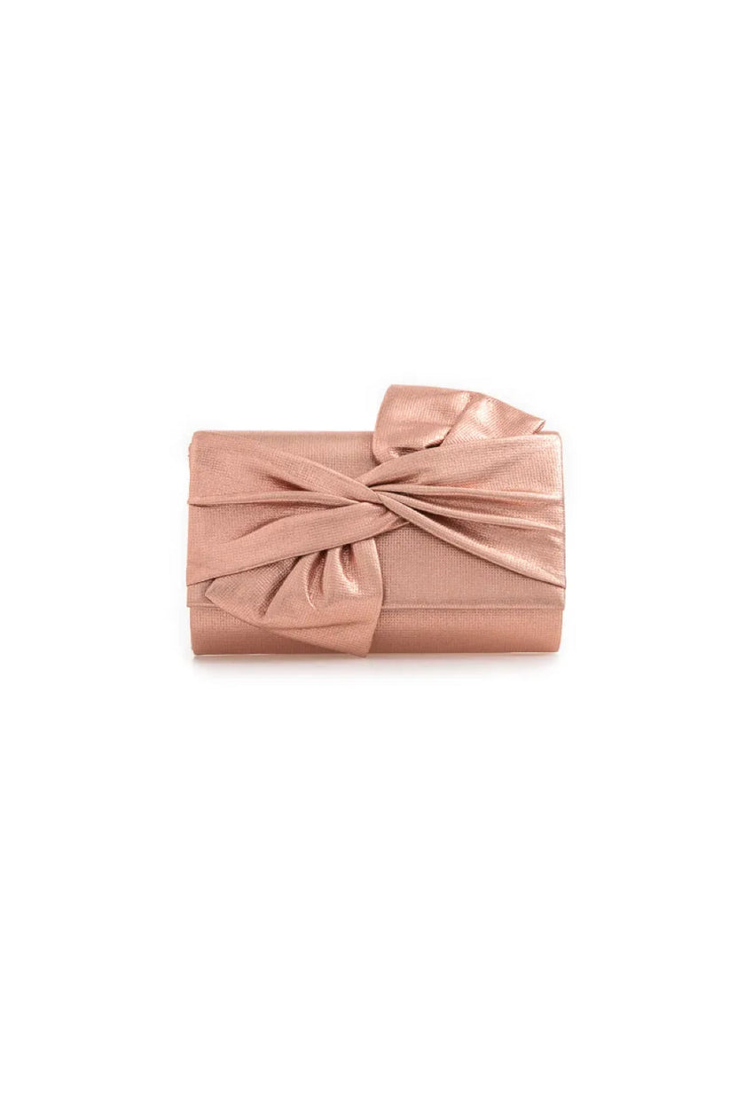 Pochette da sera color champagne con dettaglio a fiocco