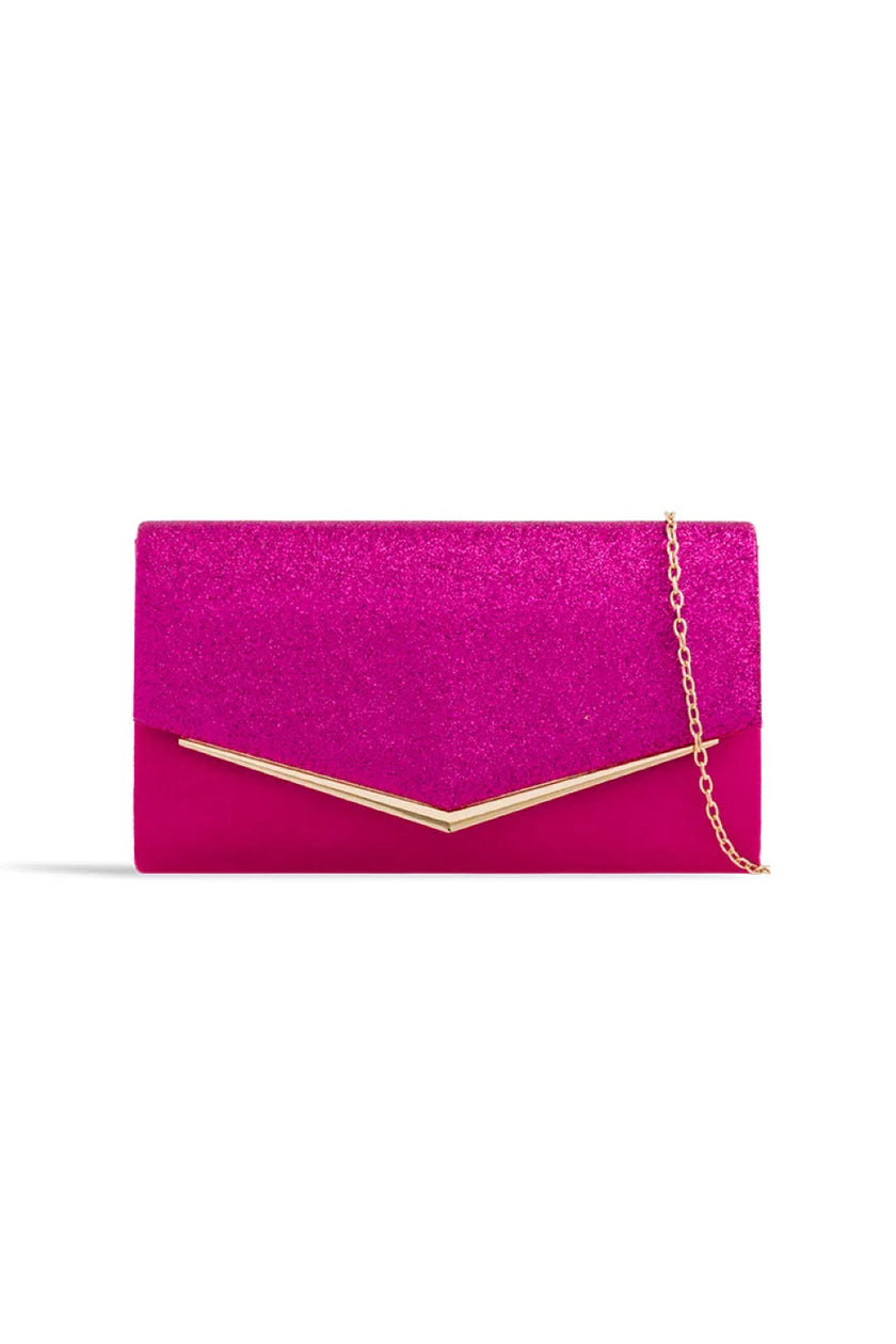Pochette enveloppe à paillettes fuchsia