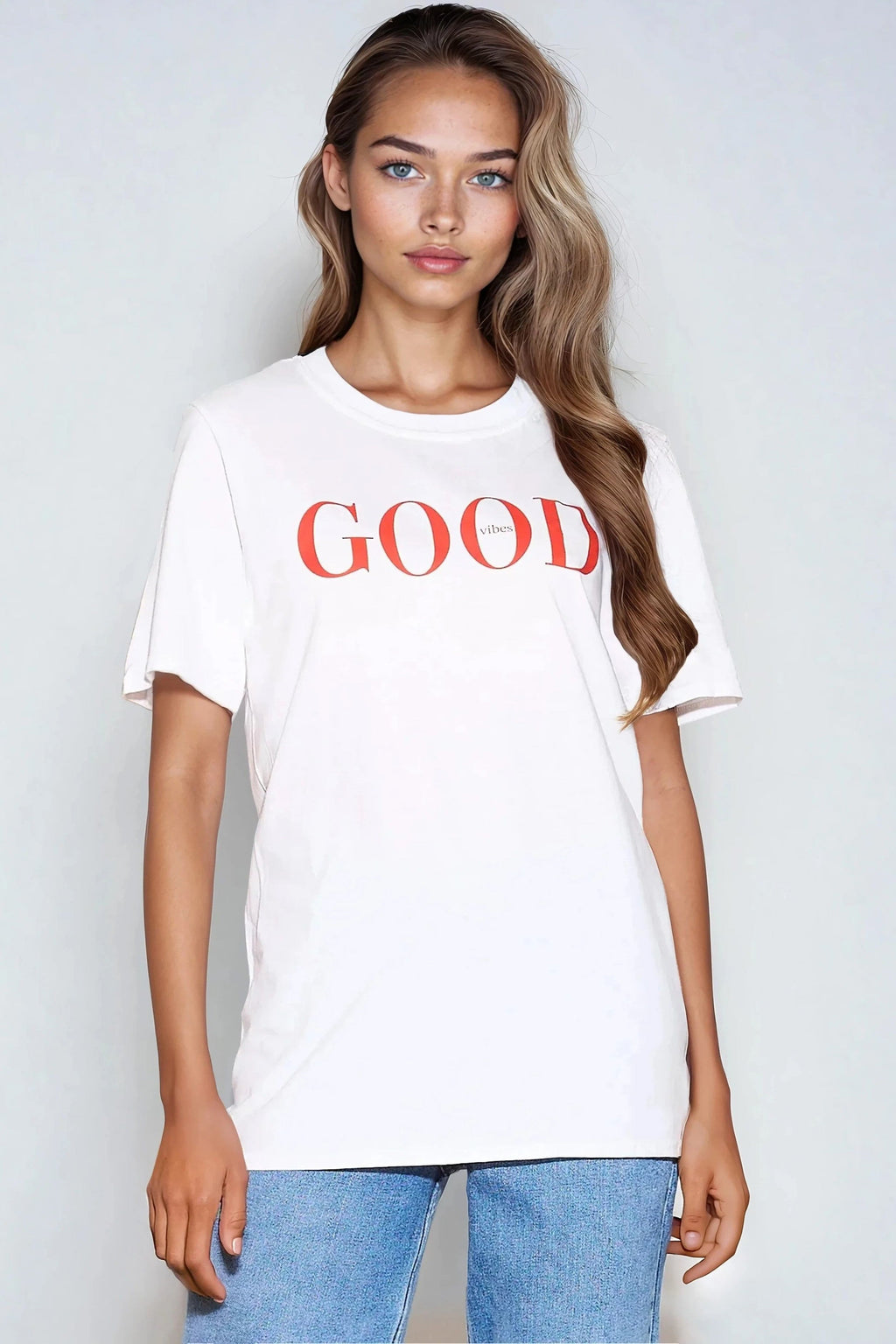 White Good Vibes Printed Cotton T-Shirt