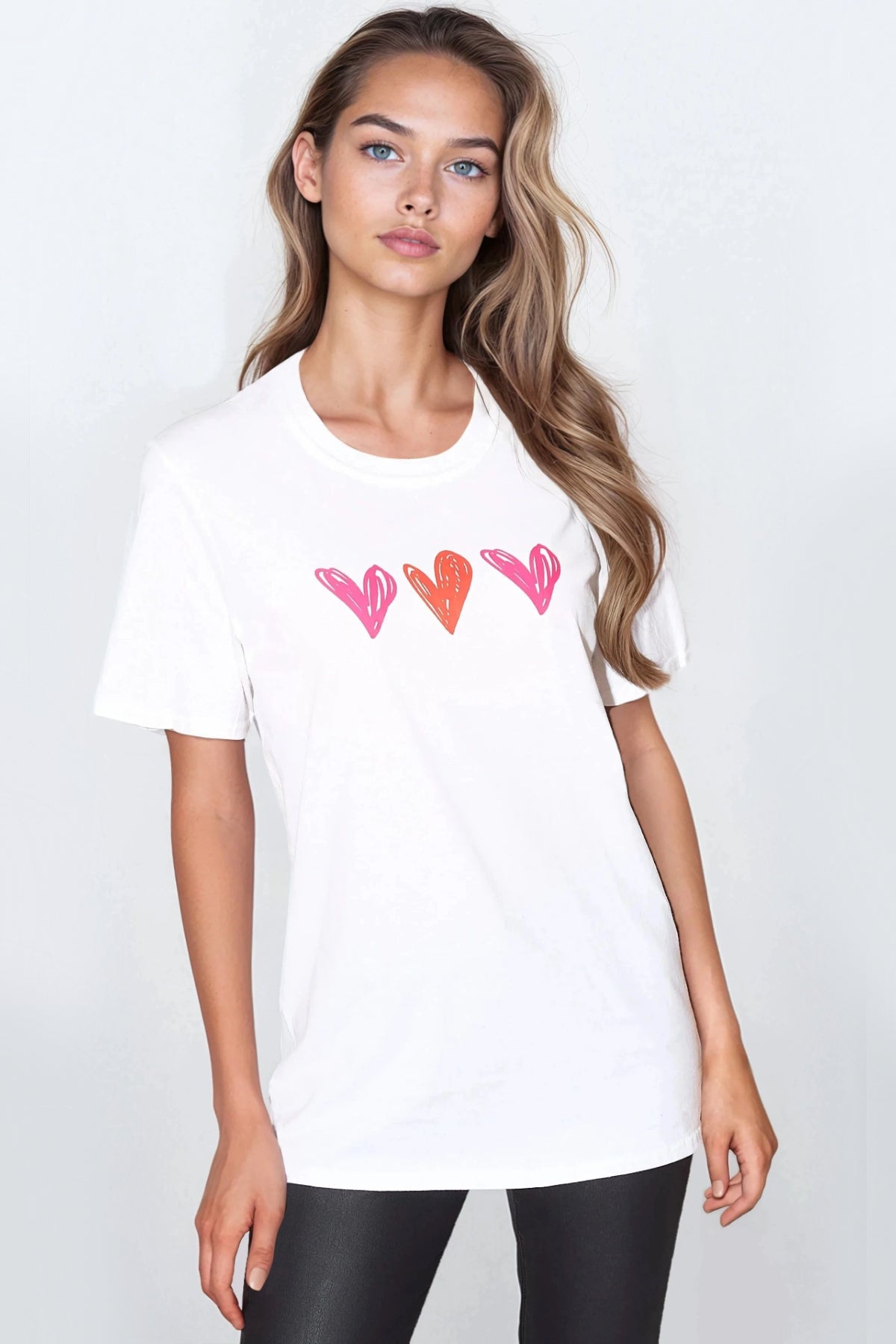 White Hearts Printed Cotton T Shirt