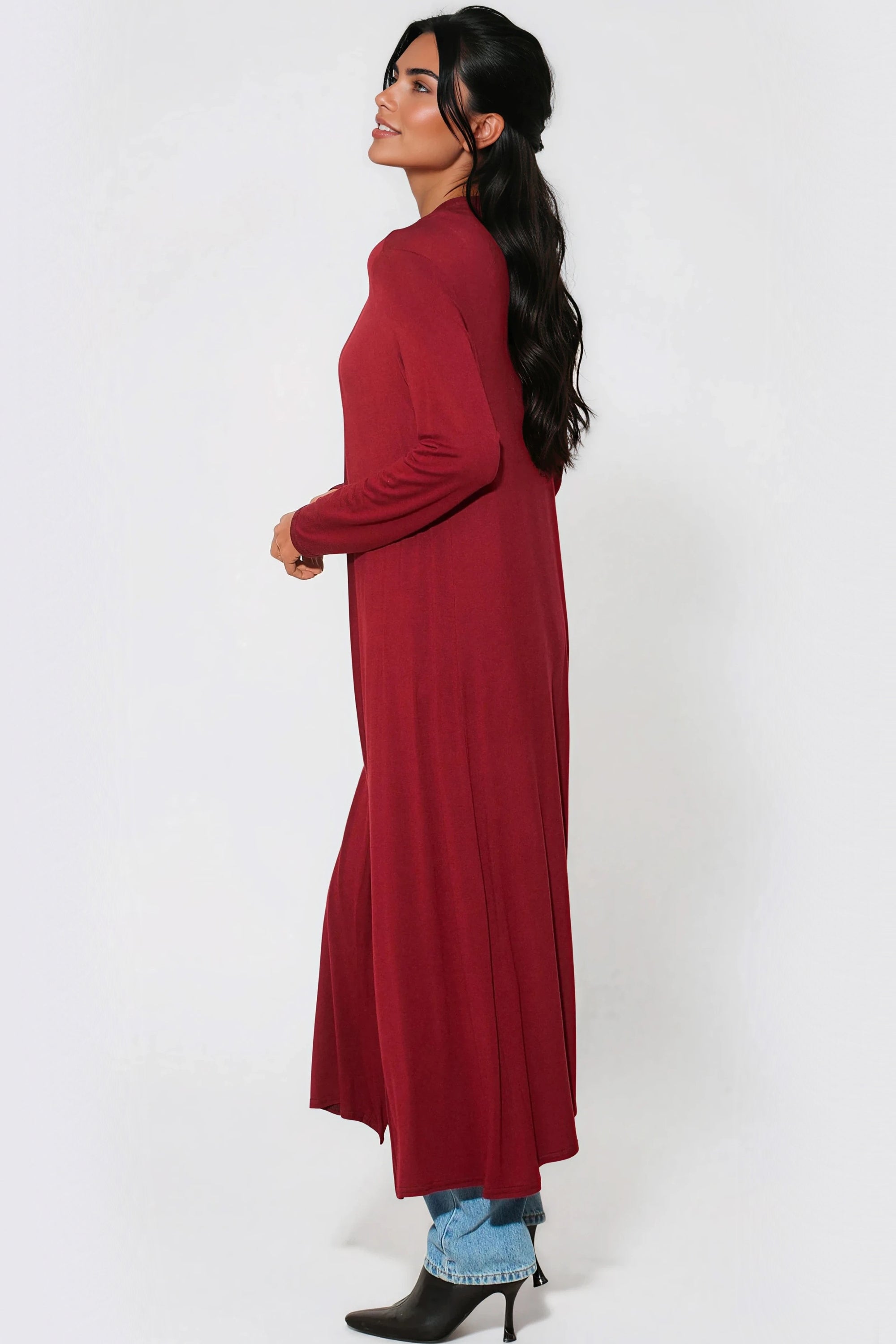 Wine Jersey Longline Cardigan