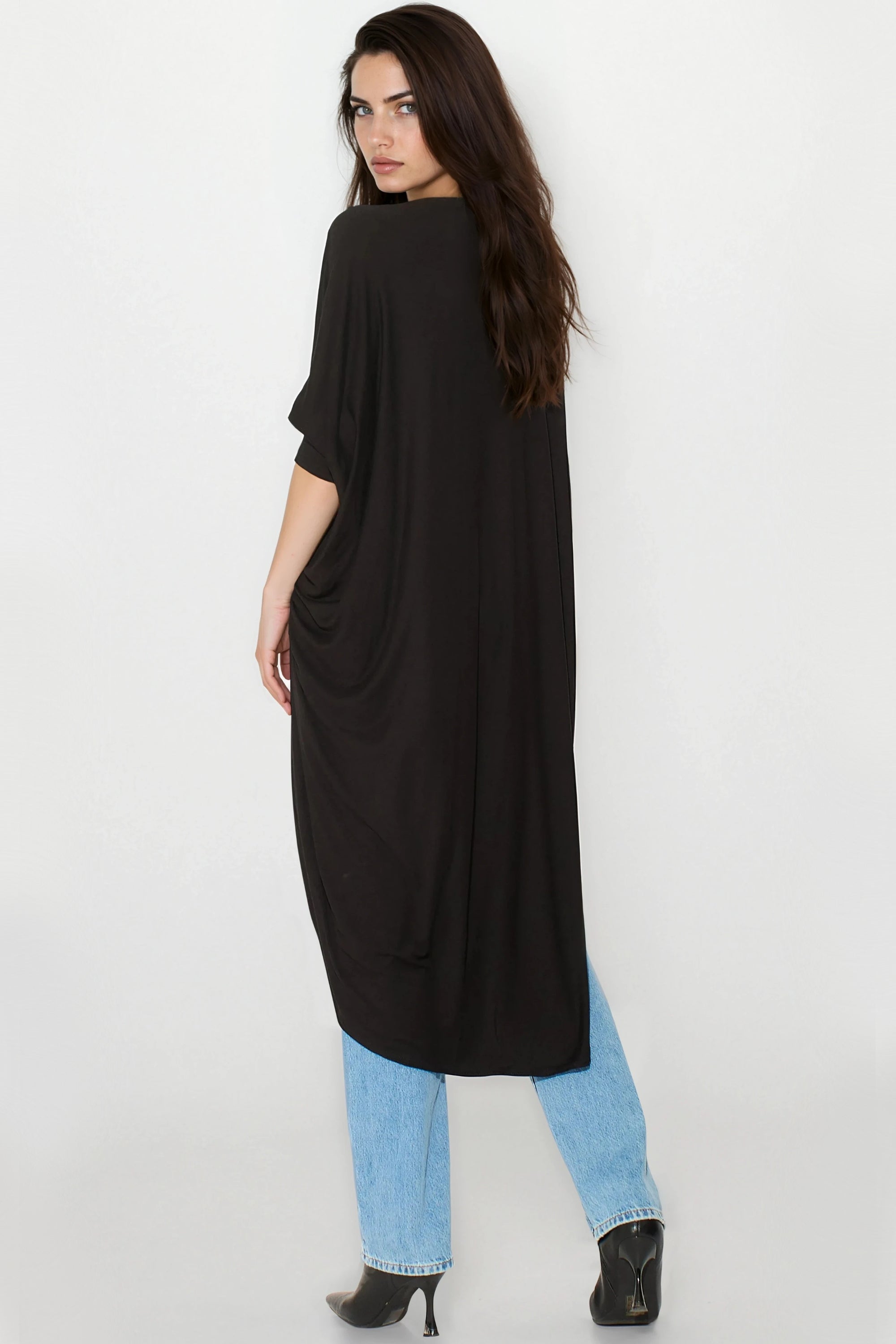 Black Batwing Sleeve Kimono Cardigan