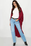 Wine Batwing Sleeve Kimono Cardigan