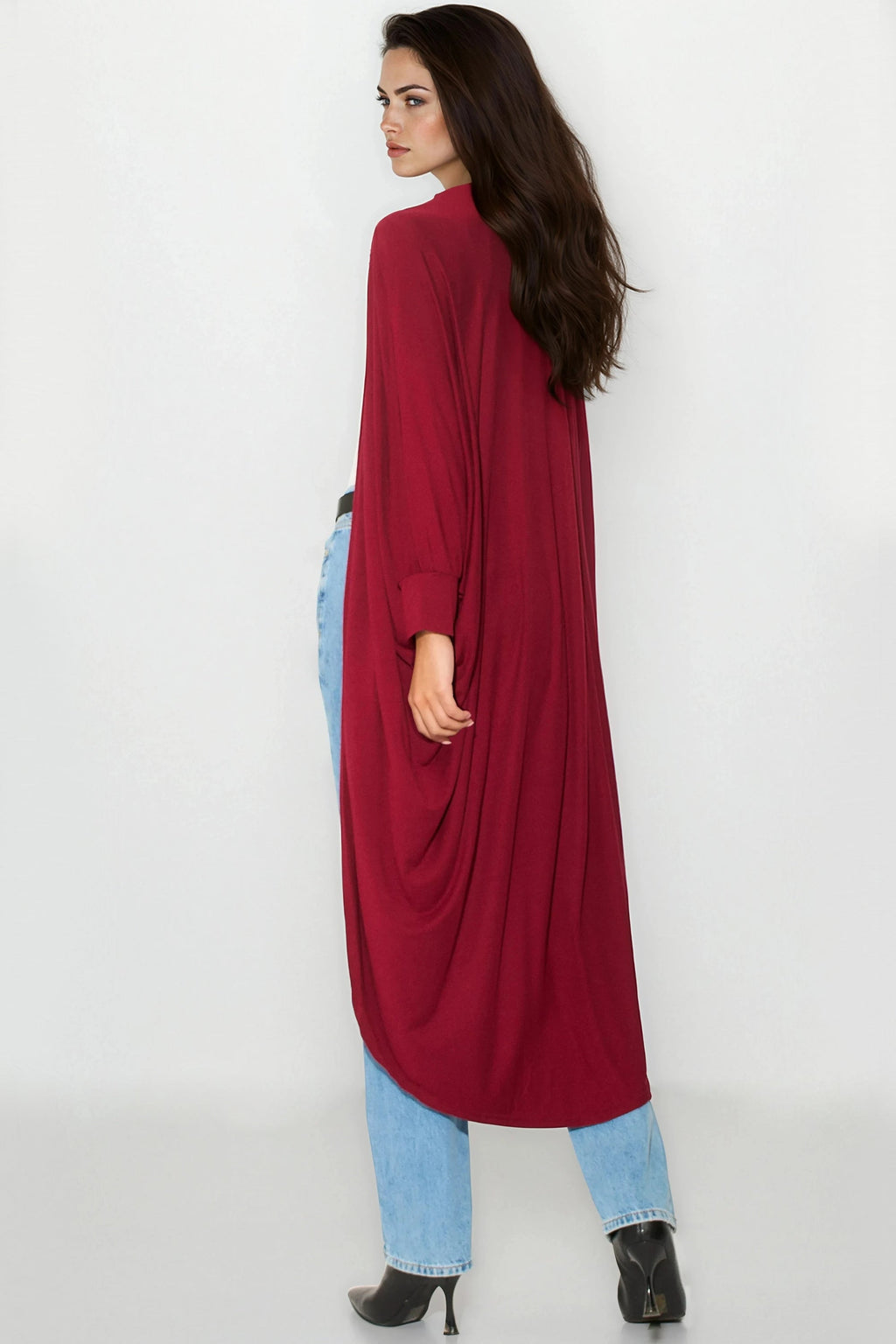 Wine Batwing Sleeve Kimono Cardigan