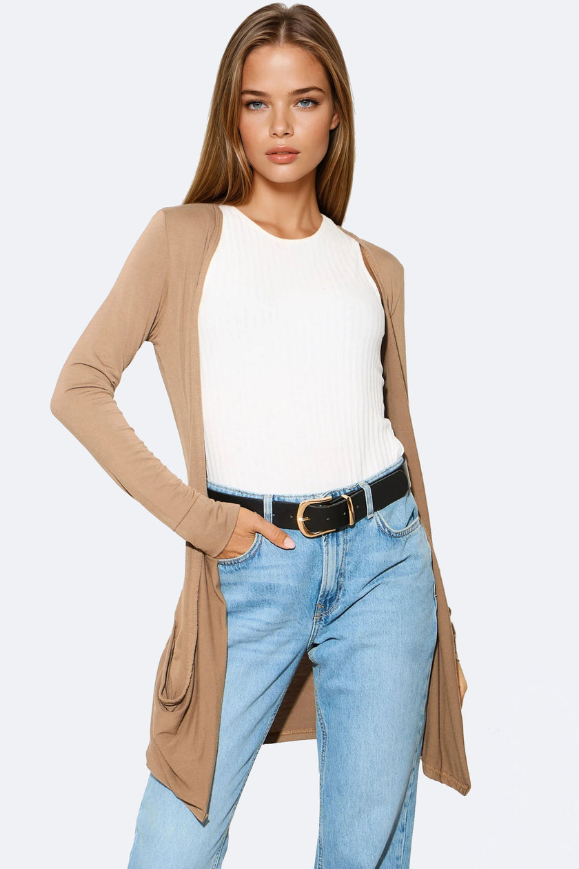 Mocha Boyfriend Cardigan with Pockets