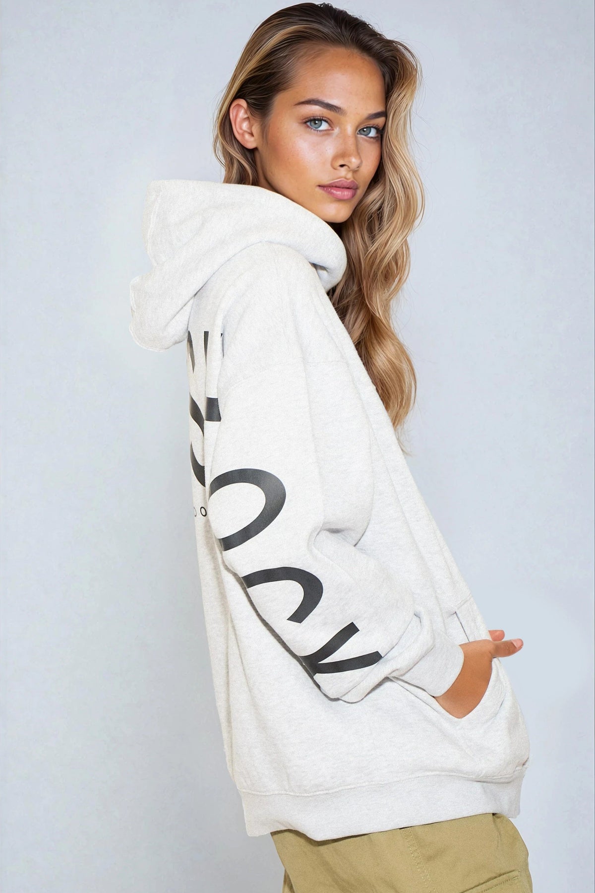 Silver Grey Aftershock Logo Oversized Hoodie