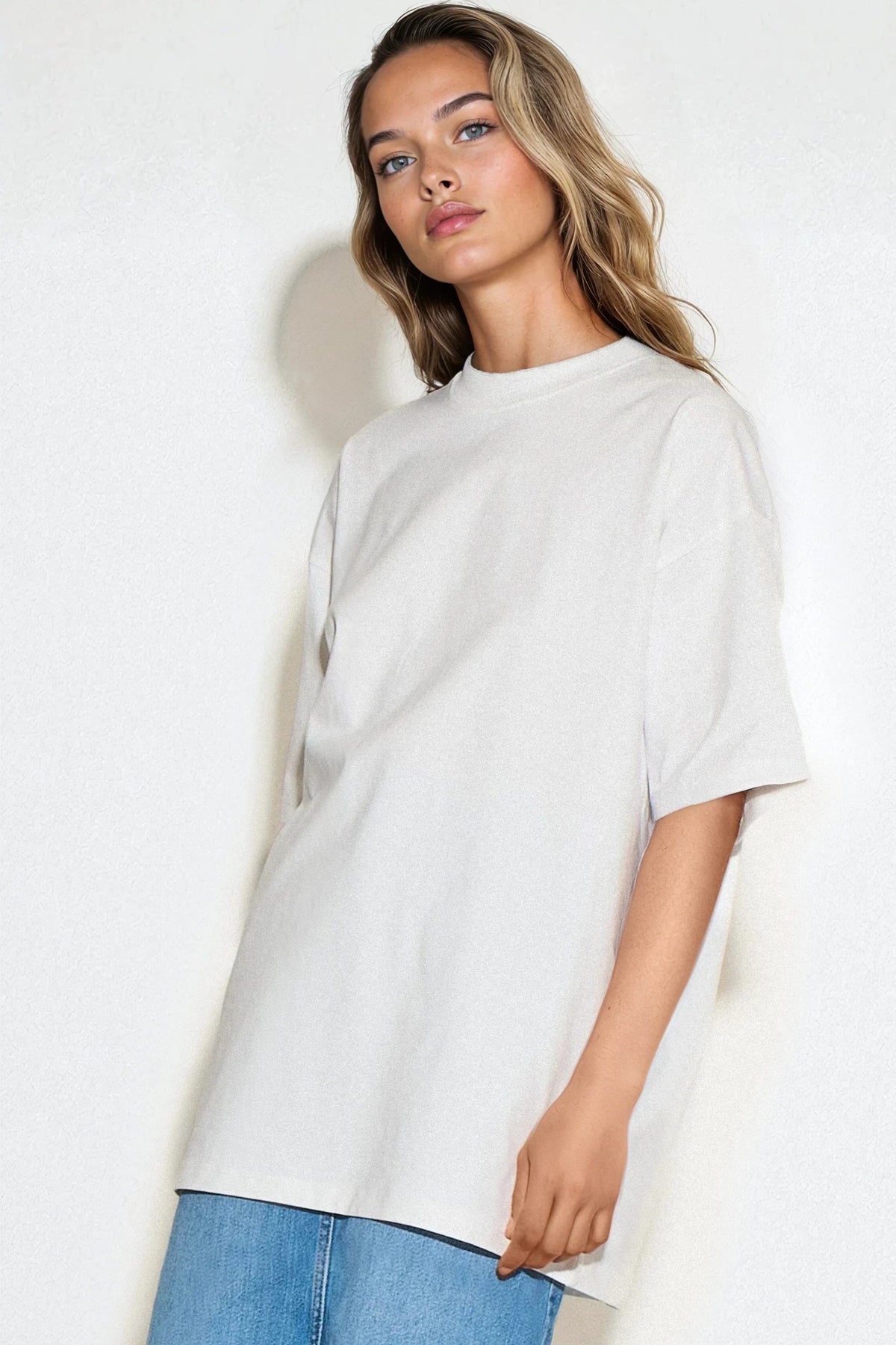 Oversized T-shirt van katoen met wit logo