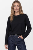 Black Cotton Long Sleeve Round Neck Top