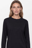Black Cotton Long Sleeve Round Neck Top