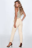 Beige Stretch Drawstring Trousers