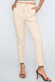 Beige Stretch Drawstring Trousers