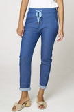 Pantaloni con coulisse in denim elasticizzato blu