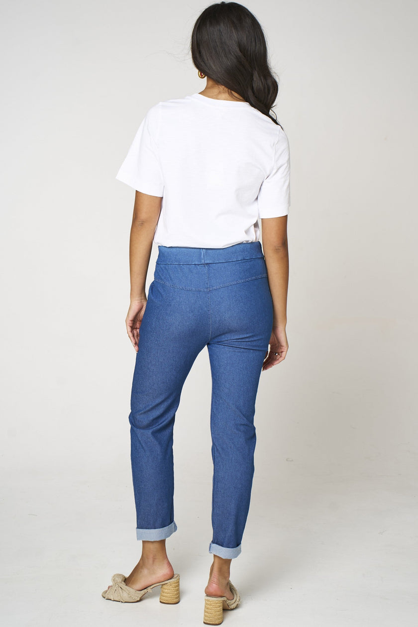 Pantaloni con coulisse in denim elasticizzato blu