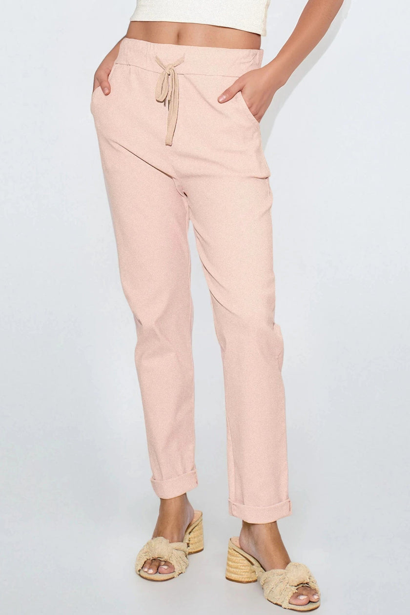 Pantaloni elasticizzati con coulisse rosa polvere