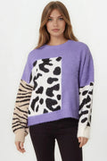 Purple Mixed Animal Pattern Knit Jumper