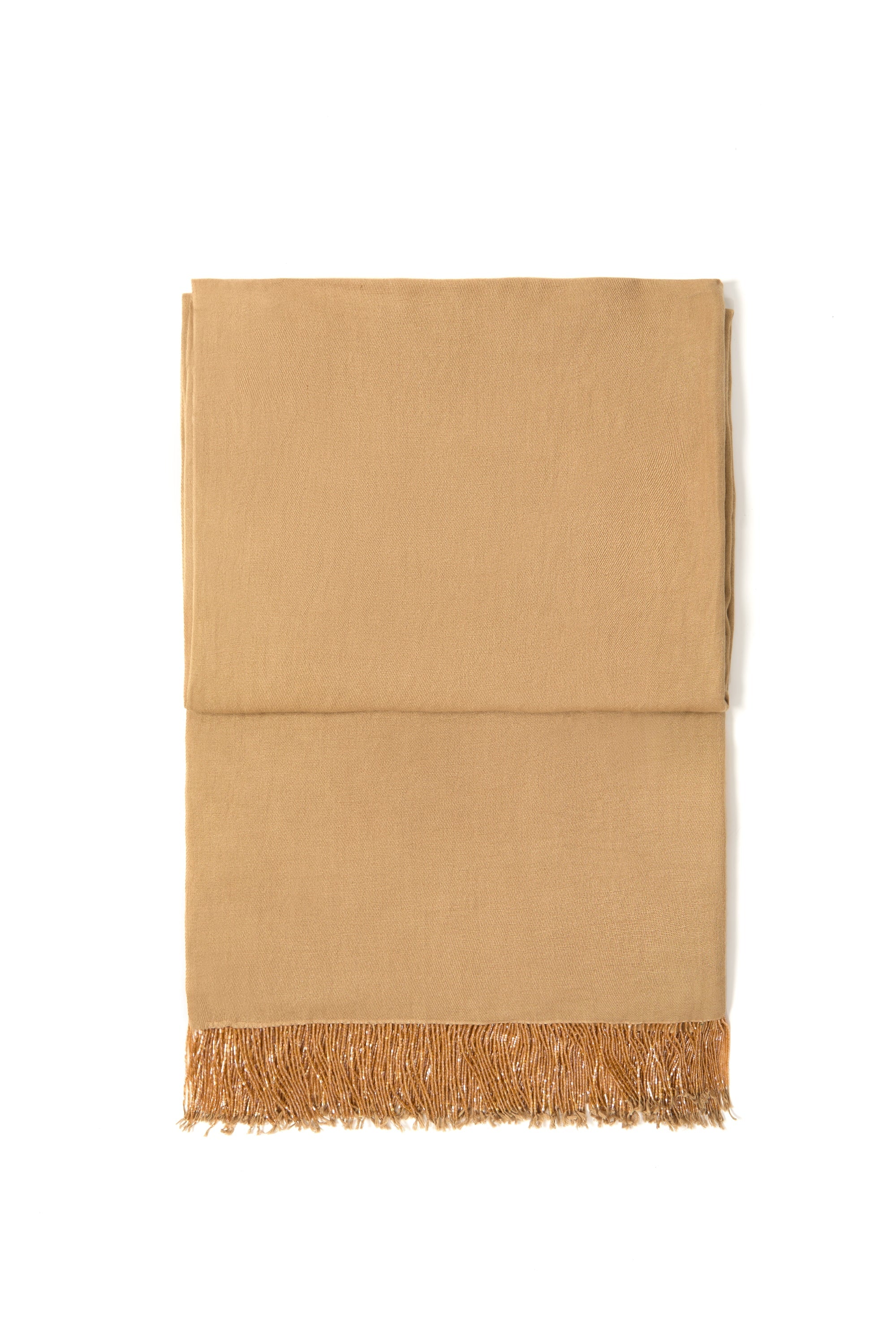 Beige Pashmina Shawl with Beaded Tassels
