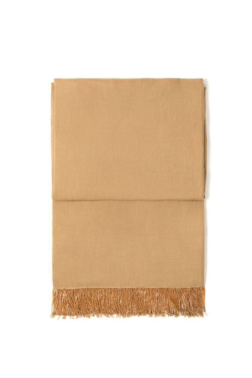 Beige Pashmina Shawl with Beaded Tassels