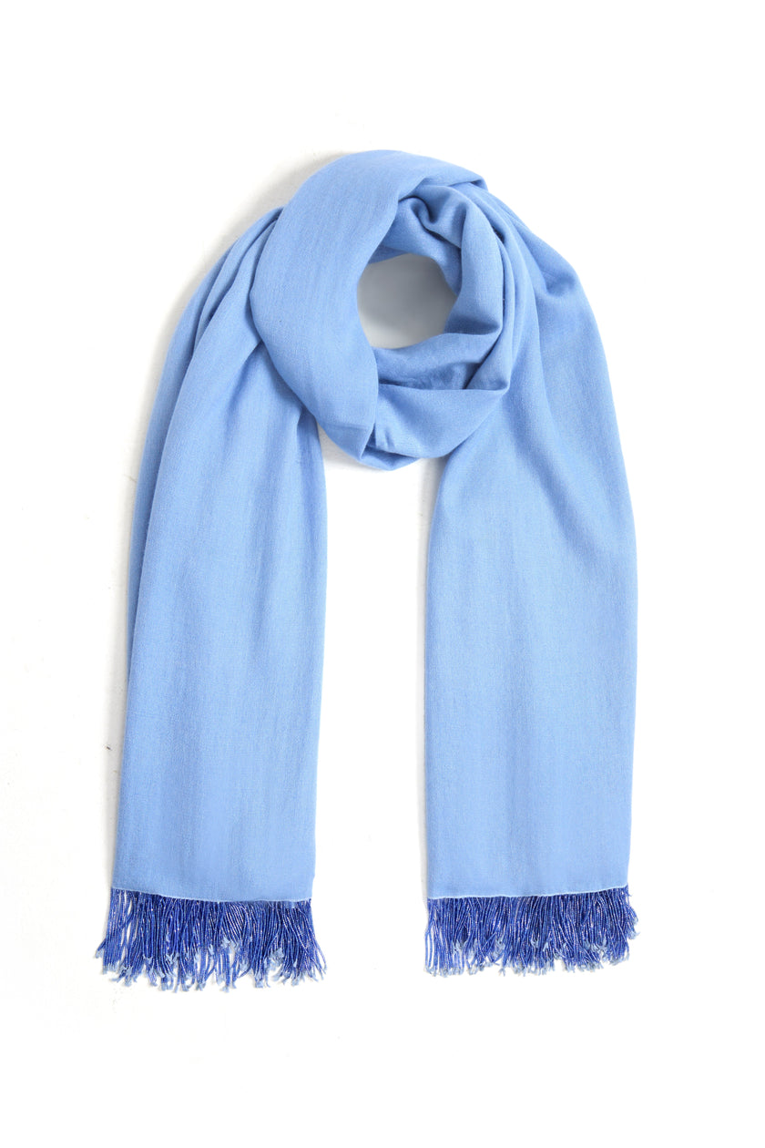 Blue Pashmina Shawl with Beaded Tassels